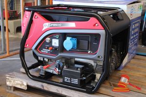6 · ENERGYA TECHNOLOGIES, GENERATOR SET, JP8500, 4 STROKE GASOLINE, RATED POWER 7.0KW, PEAK POWER 7.5KW, RATED VOLTAGE 240V , 1 PHASE, DC OUT 12V, ELECTRIC START WITH KEY, VOLTMETER, BREAKER, BATTERY INCLUDED, ON FRAME WITH WHEELS, RED COLOUR