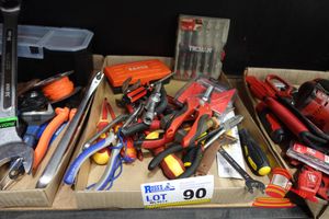 90 · TRAY OF HAND TOOLS, INCLUDES: BAHCO SOCKET SET WITH ORANGE CASE, TROJAN SCREWDRIVER SET, MULTIPLE PLIERS, MULTIPLE WRENCHES, MULTIPLE SCREWDRIVERS, VARIOUS OTHERS (USED)