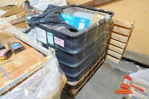 45 · IBC CONTAINING VARIOUS TRUCK/ PLANT PARTS, INCLUDING MAINTENANCE SERVICE KIT P/N- SK-MITSU-S4Q-BHP, COOLANT FILTER P/N- WF2076 FUEL FILTER WATER SEPERATOR P/N- P550848, FLEETGUARD SERVICE FUEL FILTER P/N- FF5580, TRAD RADIATOR P/N- 205042A, D.O.M. 19/4/22, TOYOTA CABLE ASSEMBLY P/N- 33820-V3020, TOYOTA STEERING RACK BOOT P/N- 45535-69025, TOYOTA RUBBER MAT REAR.