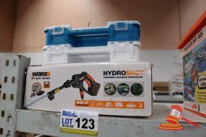 123 · BUNDLE WITH HYDROSHOT PRESSURE CLEANER, UNTESTED AND 2x PLASTIC STORAGE TUBS