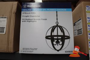 240 · WESTINGHOUSE STELLA MIRA CEILING 3 LIGHT CHANDELIER, OIL RUBBED BRONZE FINISH WITH HIGHLIGHTS, HEIGHT: 17.28", DIAMETER: 15.04", CHAIN: 36", WIRE" 36", CODE: 6341835