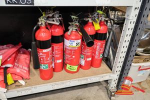 55 · 7 X FIRE EXTINGUISHER, VARIOUS TYPES, INCLUDES: CARBON DIOXIDE, POWDER TYPE, STORED PRESSURE . 2026 MAINTENANCE TAGS ATTACHED