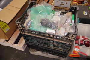 Assorted Electrical Goods, Includes; Circuit Breakers, Relays, Schneider Active 9 Contacts, And Abl 32a 3ph Plugs, Various Types, In 4 Plastic Crates, Untested, Some Marks