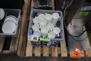 66 · APPROX 50 X WHITE CERAMIC MUG, COMMERCIAL GRADE, IN MILK CRATE