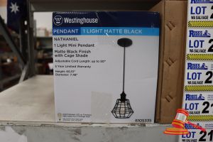 226 · WESTINGHOUSE MINI PENDANT LIGHT, MATTE BLACK FINISH WITH CAGE SHADE, ADJUSTABLE CORD UP TO 50:, HEIGHT: 60.51", DIAMETER: 7.48", CODE: 6105335