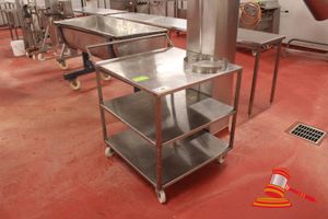 Stainless Steel 3 Tier Mobile Trolley. Round Guides On Top Shelf. Approx 800 X 800 X H860mm