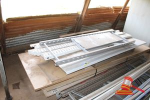 ASSORTED DISPLAY CASE COMPONENTS INCLUDING UPRIGHTS AND TIMBER SHEETS