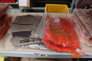 81 · BUNDLE WITH 3x ORANGE WORK PANTS, SIZE: 18 AND 4x BEIGE WORK SHORTS, SIZE:14