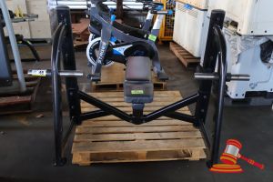 FLAT BENCH PRESS RACK, WITH WEIGHT HOLDERS, SOME MARKS, APPROX; 1.9M L X 1.36M W X 1.1M H, ON A PALLET