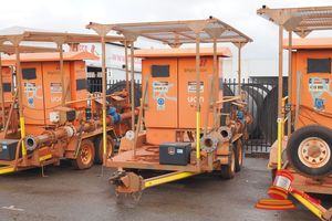 26 · 2015 UON DEWATERING TRAILER TANDEM ORANGE, SERIAL #UON-TRL-0079, RING HITCH, STABILIZING LEGS, SECTION OF PIPING AND VALVES, BORE PUMP START PANEL, ASSET# TA1977