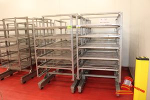 4 X Assorted Stainless Steel 5 Tier Mobile Drying Trolleys. Approx 990 X 1000 X H1960mm