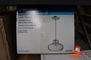 Westinghouse Pendant Light, Chrome Finish With Clear Glass, Adjustable Cord Length Up To 50", Height: 58.88, Diameter: 9.41", Code: 6345835