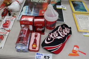 BUNDLE OF COCA-COLA ITEMS INCLUDING: HAT, WATCH, CAN COOLER, TOOTHPICK DISPENSER ETC