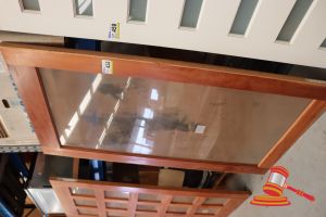 458 · TIMBER DOOR WITH GLASS PANEL, APPROX 2040 x 1200 x 40mm WITH SOME DAMAGE