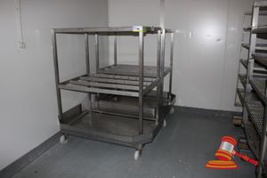 90 · 2 X STAINLESS STEEL MOBILE HANGING/DRYING TROLLEYS. APPROX 1410 X 1020 X H1600MM