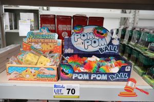 70 · BUNDLE OF TOYS INCLUDING: 4x JUMBLING TOWERS, 1x CAASE OF STRETCHY MICE & CHEESE AND 1x CASE OF POM POM BALLS, ALL UNOPENED