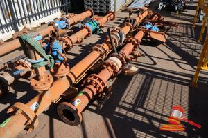 42 · METAL WATER PIPING WITH VALVES AND SIEMENS STRAINS F M MAG 3100, POSS USED, APPROX; 4.6M L X 160MM D OPENING