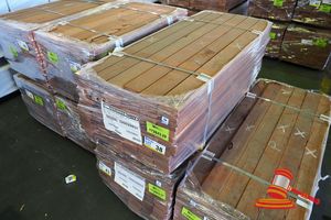 38 · PACK OF JARRAH DECKING 86mm x 19mm x 1.2mt, FEATURE 144 LM, PACK# 320028857, TRANSPORT DIMS - L 1200 x H 450 x W 500.