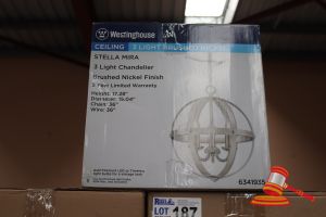 Westinghouse Stella Mira Ceiling 3 Light Chandelier, Brushed Nickle Finish, Height: 17,28", Diameter: 15.04", Chain: 36", Wire: 36", Code: 6341935