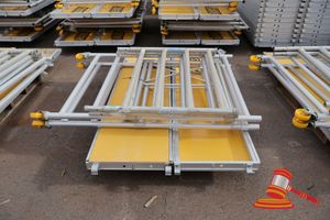 Mobile Scaffold Kit 2.5m ( L ) X 1.3m ( W ), 1x Folding Frame, 2x Side Frames, 4x Frame Securing Pins, 1x Solid Platfrom, 1x 2.5m Trap Door Platform