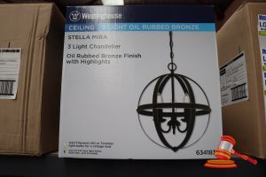 243 · WESTINGHOUSE STELLA MIRA CEILING 3 LIGHT CHANDELIER, OIL RUBBED BRONZE FINISH WITH HIGHLIGHTS, HEIGHT: 17.28", DIAMETER: 15.04", CHAIN: 36", WIRE" 36", CODE: 6341835