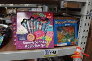 BUNDLE WITH 8x SWEET SCENTED ACTIVITY SETS AND BOX OF POPPER MAGIC GAMES, ALL UNOPENED