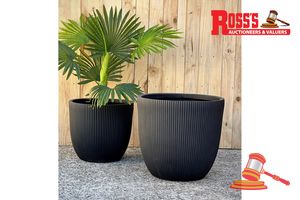 Matching set of 4 Terrazzo Grey Planters - Sizes: 21 x 20 cm, 29 x 27 cm, 38 x 33 cm, 47 x 42 cm, RRP $385 Create a stylish designer display from the Terrazzo Low Planter range, featuring a wide low round planter with a grey terrazzo finish, this range brings a clean, contemporary look to homes, patios, courtyards, entryways and landscaped spaces. Constructed from lightweight fibreglass-clay construction, it combines practical lightweight handling with a premium look. It is designed for indoor a
