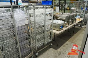 56 · MOBILE ALUMINIUM GLASS STORAGE RACK WITH APPROX 200+ ASSORTED WINE GLASSES AND CHAMPAGNE FLUTES