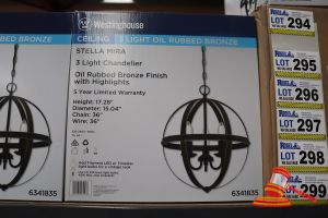 296 · WESTINGHOUSE 3 LIGHT CHANDELIER, OIL RUBBED BRONZE FINISH WITH HIGHLIGHTS, HEIGHT: 17.28", DIAMETER: 15.04", CHAIN: 36", WIRE: 36", CODE: 6341835
