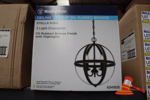 239 · WESTINGHOUSE STELLA MIRA CEILING 3 LIGHT CHANDELIER, OIL RUBBED BRONZE FINISH WITH HIGHLIGHTS, HEIGHT: 17.28", DIAMETER: 15.04", CHAIN: 36", WIRE" 36", CODE: 6341835