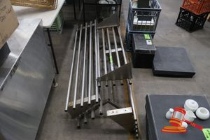 4 X STAINLESS STEEL SHELVING, SOME MARKS, APPROX; 1.7M L X 280MM W
