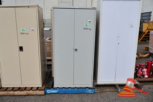 1 X GREY METAL STORAGE CABINET, 2 DOOR, APPROX 1.8M HEIGHT (SOME MARKS)
