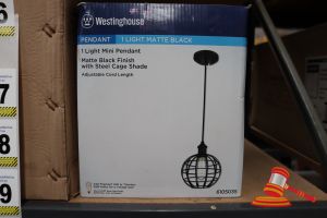 Westinghouse Mini Pendant Light, Matte Black Finish With Steel Cage Shade, Adjustable Cord Length Up To 50:, Height: 58", Diameter: 8", Code: 6105035