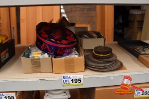 195 · BUNDLE OF ASSORTED ITEMS INCLUDING: CUT OFF WHEELS, GRINDING WHEELS, CLIPS ETC