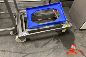 137 · 3 X ASSORTED DOLLEYS. 1 X HD STAINLESS STEEL HD DOLLEY. APPROX 820 X 620MM, 1 X STAILESS STEEL TRI WHEEL DOLLEY APPROX 660 X 410MM, 1 X BLUE PLASTIC APPROX 600 X 360MM