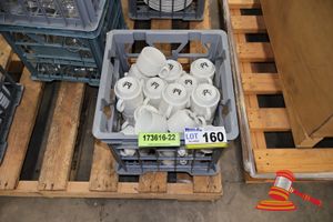 APPROX 50 X WHITE CERAMIC MUG, COMMERCIAL GRADE, IN GREY MILK CRATE