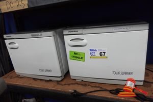 67 · 2 X JOIKEN TOWEL WARMERS,250W, 18L, APPROX; 430MM W X 300MM D X 330MM H, SOME MARKS, PLASTIC BEZELS CRACKED/TAPED UNTESTED