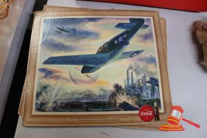 49 · 1 X COCA-COLA WWII AIRCRAFT PRINTS, SET OF 2, INCLUDES: REPUBLIC THUNDERBOLT P-47 PURSUIT, NORTH AMERICAN INVADER A-36 ATTACK BOMBER, U.S. ARMY AIR FORCE THEMED (SOME WEAR TO FRAMES)