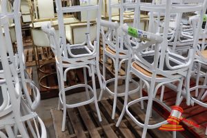 6 X White & Rattan Crossback Stools On A Pallet, General Wear And Tear