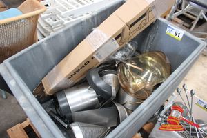 91 · GRAY TROLLEY WITH ASSORTED ITEMS INCLUDING: STRAINERS, ROBOT COUPE J 80 ULTRA, BROKEN LIGHT FITTING, POSSIBLY IN COMPLETE