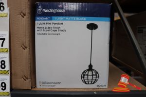 Westinghouse Mini Pendant Light, Matte Black Finish With Steel Cage Shade, Adjustable Cord Length Up To 50:, Height: 58", Diameter: 8", Code: 6105035