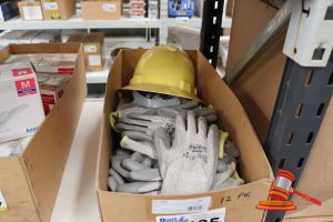 195 · BUNDLE WITH HYFLEX GLOVES, SIZE: 8 AND YELLOW HARD HAT