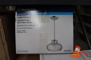 Westinghouse Pendant Light, Chrome Finish With Clear Glass, Adjustable Cord Length Up To 50", Height: 58.88, Diameter: 9.41", Code: 6345835