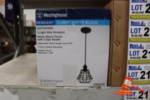 222 · WESTINGHOUSE MINI PENDANT LIGHT, MATTE BLACK FINISH WITH CAGE SHADE, ADJUSTABLE CORD UP TO 50:, HEIGHT: 60.51", DIAMETER: 7.48", CODE: 6105335