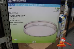 155 · WESTINGHOUSE LED FLUSH LIGHT, BRUSHED NICKLE FINISH WITH ACRYLIC SHADE, DIMMABLE, HEIGHT: 3.5", DIAMTER: 15.75", 100W, CODE: 6401235