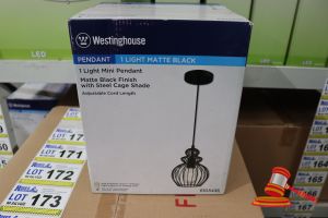 Westinghouse Mini Pendant Light, Matte Black Finish With Steel Cage Shade, Adjustable Cord Length Up To 50", Height: 61.12", Diameter: 7.80", Code: 6103435