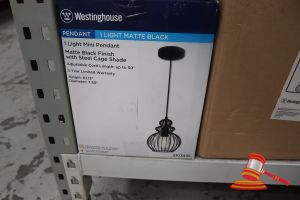 246 · WESTINGHOUSE MINI PENDANT LIGHT, MATTE BLACK FINISH WITH STEEL CAGE SHADE, ADJUSTABLE CORD LENGTH UP TO 50", HEIGHT: 61.13", DIAMETER: 7.80", CODE: 6103435
