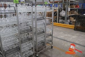 1 X MOBILE GLASSWARE STORAGE RACK, ALUMINIUM FRAME (APPROX 820 X 500 X H1750MM). INCLUDES ASSORTED WINE, BEER, CHAMPAGNE, TUMBLER GLASSES