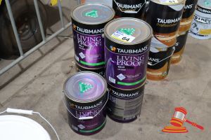 64 · 5 X TAUBMANS LIVING PROOF SILK PAINT TINS, WALLS, WHITE, LOW ODOUR, SEMI GLOSS, 10L