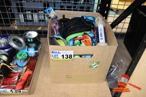 BOX OF VARIOUS ROPES, TWINES, SISAL ROPE, RATCHET STRAPS, CLOTHES LINES
